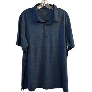 Zella Mens Polo Shirt Navy Blue Heathered Short Sleeve Performance XL